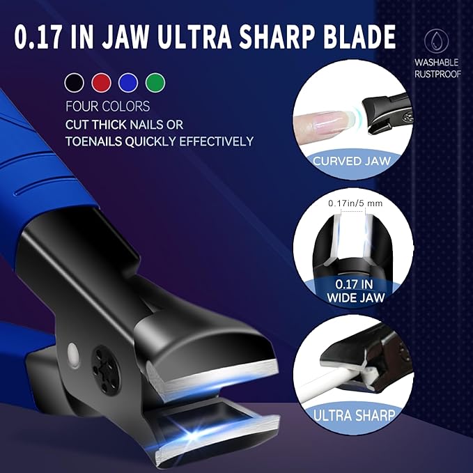 Nail Clippers for Thick Nails, Professional Nail Clippers, Senior Toenail Clippers Cutter, Nail Clipper for Men Women, Stainless Steel Fingernail Clipper, Wide Jaw Nail Clipper with Nail File