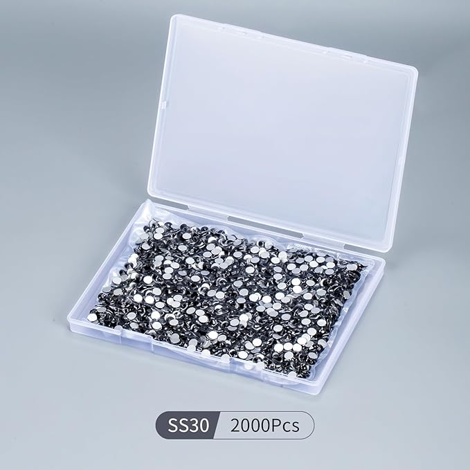 2000PCS Black Rhinestones Bulk, Flat Back Crystal Glass Stone Round Gems,SS30, 6.4-6.6mm