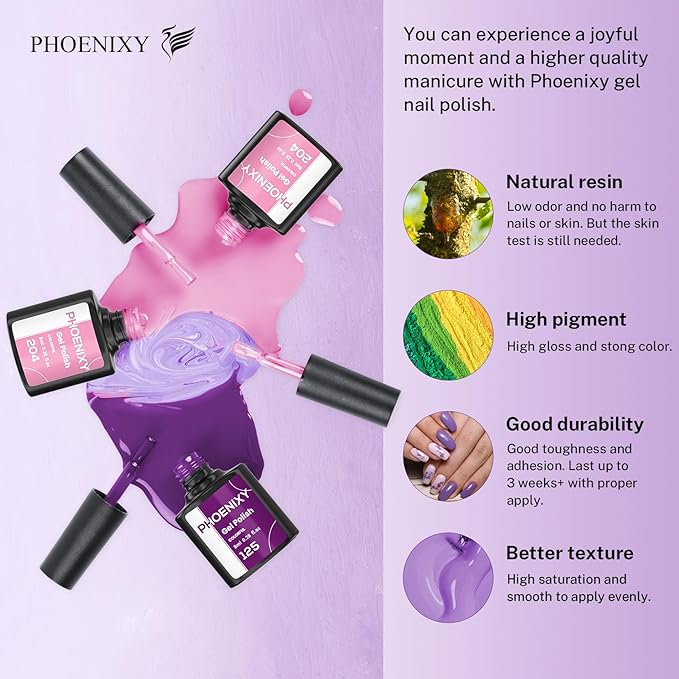 PHOENIXY 24 PCS Gel Nail Polish Set, Spring 21 Colors Gel Nail Polish Kit with Base Glossy Matte Top Coat Black Gray Red Nail Kit Gifts for Women