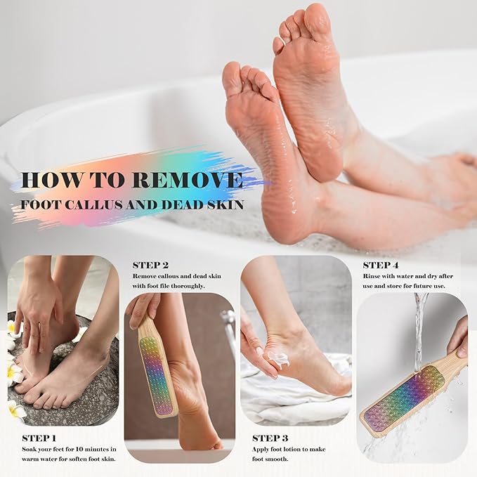 BALUCA Foot File, Double Sided Foot Scraper Callus Remover, Foot Rasp for Cracked Heel and Foot Scrubber Corn Removal Foot Care Tools - Rainbow
