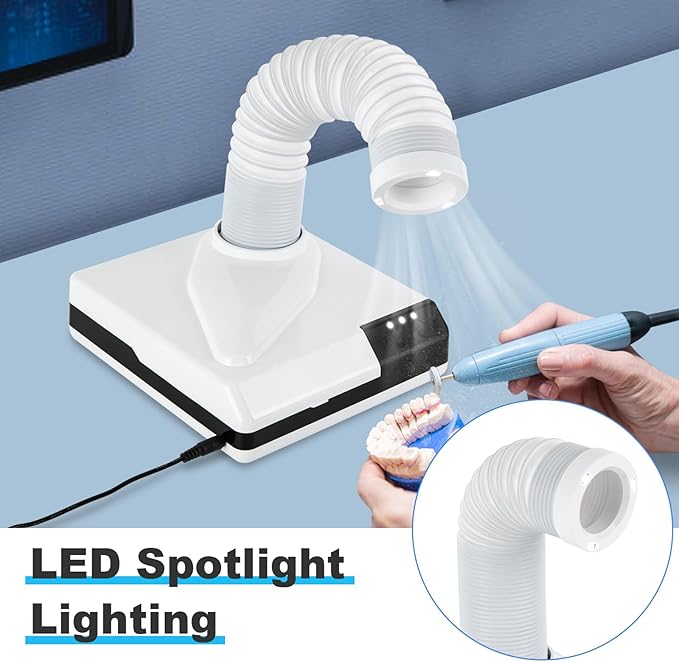 Nail Dust Collector, 60W Dental Polishing Dust Collector with Fan and LED Dual Function Low Noise Dust Suction Machine with Large Caliber Vacuum Cleaner Hose(2.4 In) for Dental Lab Nail Salon (White)