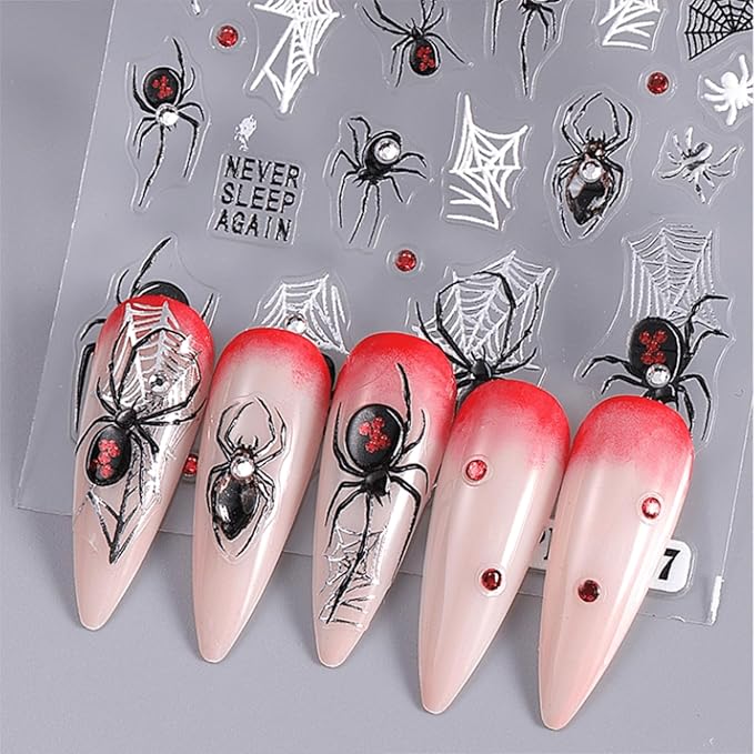 Halloween Nail Stickers 5D Embossed Self Adhesive Nail Decals with Cute Ghost Design Spider Web Pumpkin Nail Art Stickers Halloween Nail Supplies Nail Art Decoration for Women Girls
