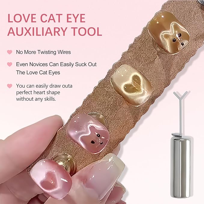 Heart Cat Eye Magnet for Nails,Magnet for Cat Eye Gel Polish,DIY Manicure Kit with Y-Shaped Guide Sticks, for Cat Eye Gel Polish Nail Art Salon (3PCS)