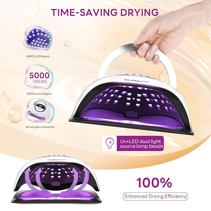 LED UV lamp for nails,200W UV lamp for gel nail polish dryer professional nail lamp, UV light for nails with 42 beads, auto sensor led gel nail lamp