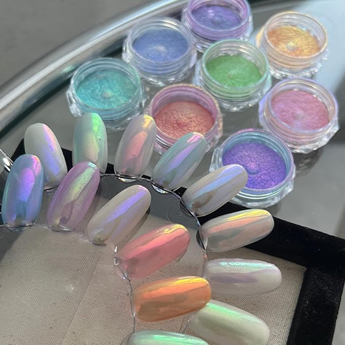 Nail Art Mirror Pigment Powder White Pearl Chrome Nail Powder Kit Holographic Shining Chrome Powder for Nails