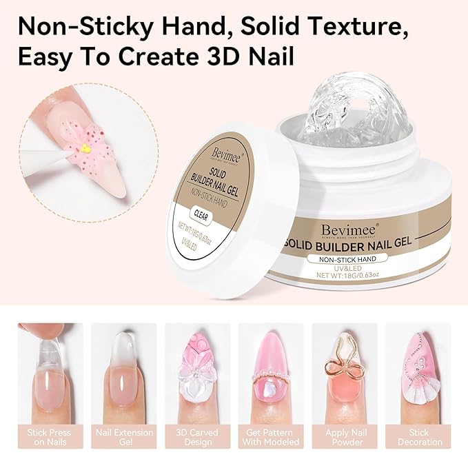 Solid Builder Gel for Nails and 15ml Builder Gel, Molding Gels for Nails Clear Non-Stick Hand For Modeling, Sculpture, Nail Extension UV/Led Manicure DIY At Home