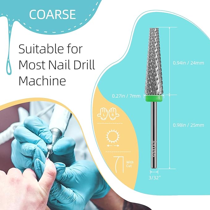 5 in 1 Nail Drill Bits, 24mm Flat Top Tapered Professional Tungsten Carbide Bit for Gel Polish & Acrylic Removal, Electric File Manicure Drills Accessories Tool,C