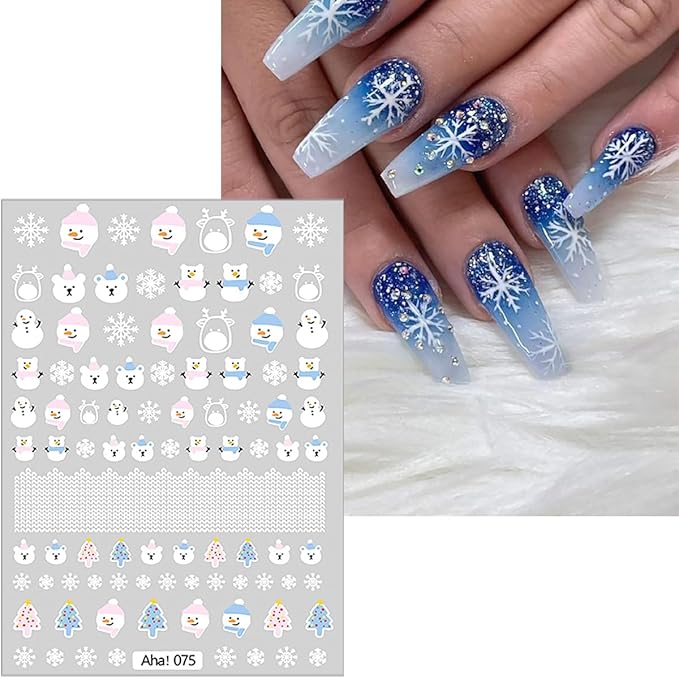 8 Sheets Christmas Nail Art Stickers 3D Snowflakes Elk Santa Claus Nail Stickers for Nail Art Self-Adhesive Winter Xmas Nail Art Supplies Designs Holiday Nail Decals for Women Acrylic DIY Nails