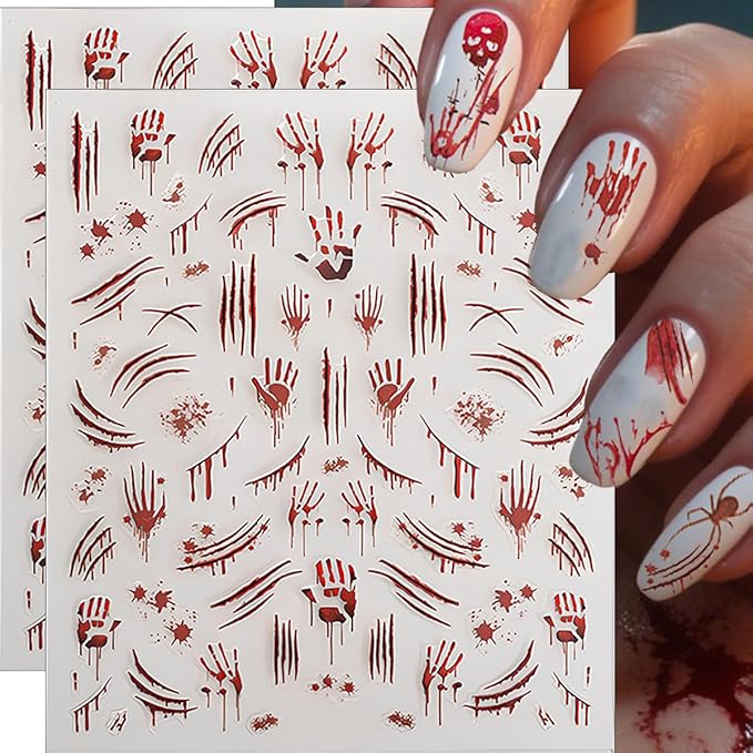 6Pcs Halloween Nail Stickers 3D Spider Web Skull Goth Nails Decals Black Skeleton Hand Bone Bat Spiders Nails Design Ghost Stickers Horror Halloween Nail Art Supplies for Women DIY Manicure Decoration