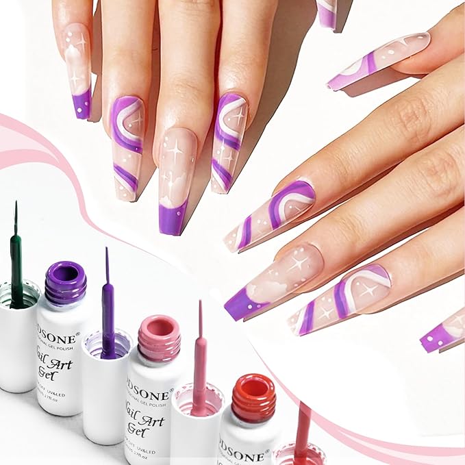 JODSONE 10pcs Nail Art Gel Liner,3D Effect Gel Nail Polish Thin Brush Painted DIY at Home Salon Design Gift for Girls