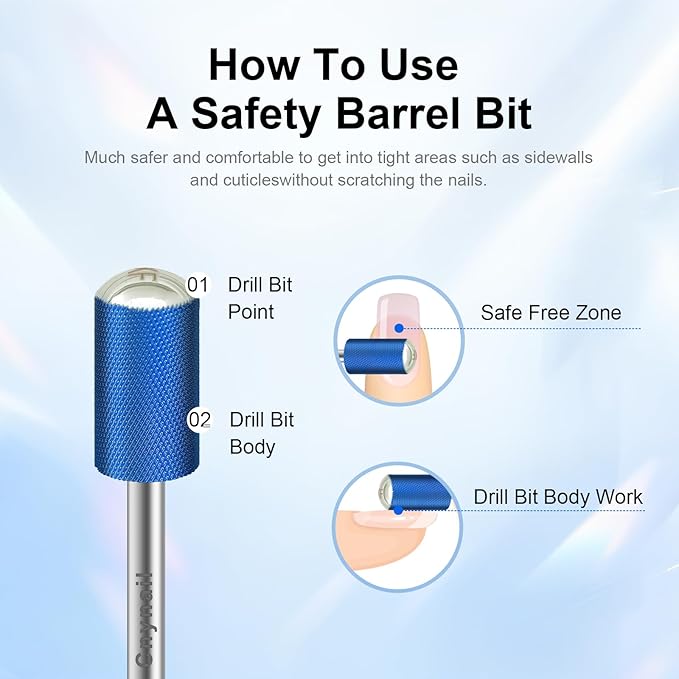 3/32" Large Barrel Smooth Round Top Tungsten Carbide Nail Drill Bit Safety Bit for Gel & Acrylic Removal, 2-Way Rotating Efile Tip, Salon Electric File Accessory (XF Grit, Blue)