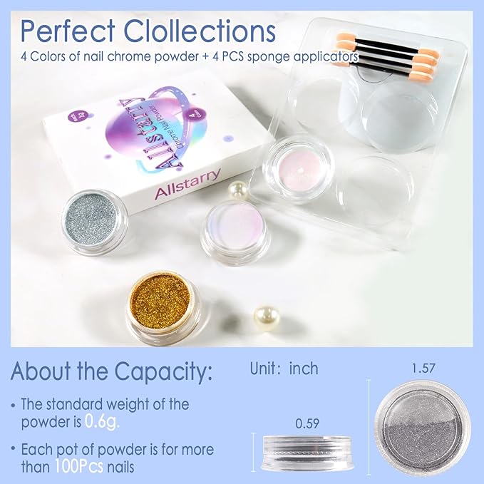 Allstarry Chrome Nail Powder, Metallic Mirror Gold Chrome Powder Pigment Color Changing Chameleon Nail Powder Nail Art Glitter Dust for Gel Nail Manicure DIY at Home Salon Women Gifts