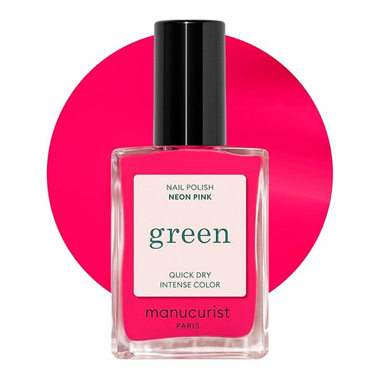 Manucurist Green Neon Pink - Fluorescent Pink Nail Polish - 9-Free, Vegan and Plant-Based - Non Toxic - Made in France - 0.5 fl oz