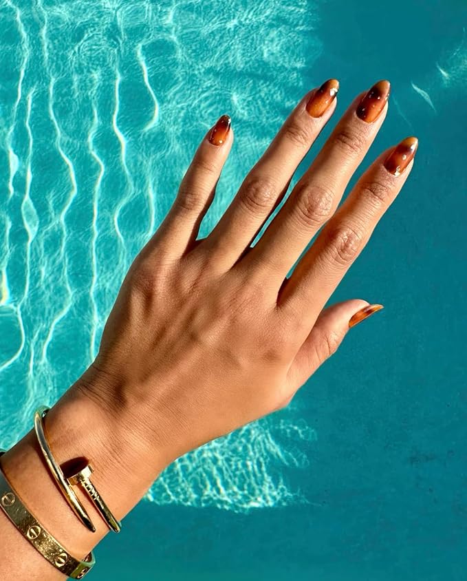NOVA, Female Founded, Semi Cured Gel Nail Strips (Tiger Eye) - The 10 Minute Manicure. Salon-Quality, Works w/Any Lamp - Incl. Nail File & Wooden Stick (Tigereye Tortoise Nails)