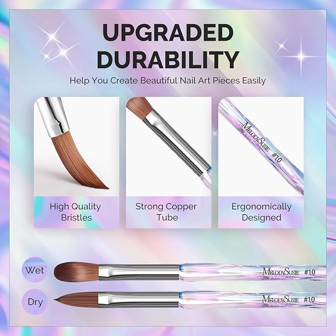 MelodySusie 4Pcs Acrylic Nail Brush Set, Size 8/10/12/14/ Professional Nail Brushes for Acrylic Application Powder Nail Extension and 3D Nail Carving for DIY Home Salon Nail Art Manicure Tool