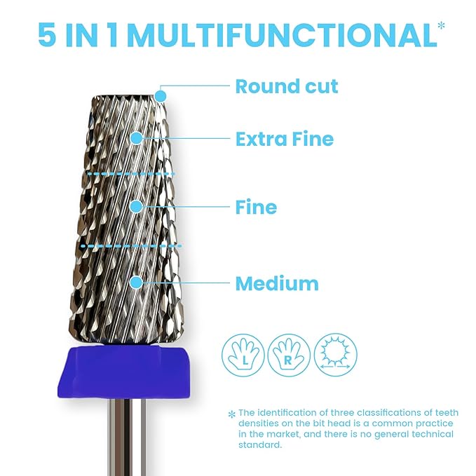Cross Cut 5 in 1 Tapered Barrel Nail Drill Bits, Professional 3/32'' Safety Tungsten Carbide Bits, Two-way Rotation, Manicure Pedicure Cuticle Gel Removal Polishing, Medium.
