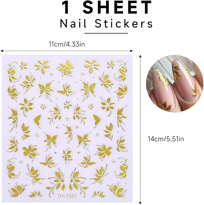 Gold Flower Nail Stickers for Nail Art, Nail Stickers Decals 3D Self Adhesive Floral Nails Sticker for Women Nails Art Sticker Decoration