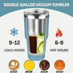 30 oz Tumbler with Lids and Straws, Stainless Steel Insulated Coffee Tumbler - Image 4