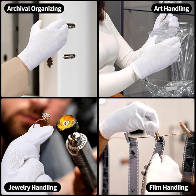 Large Touch Screen Gloves - 10 Pairs White Cotton Gloves for Art Handling, Jewelry, Coin Handling, Photography, for Dry Hands Sleeping, with Pack of 40 Touch Screen Stickers