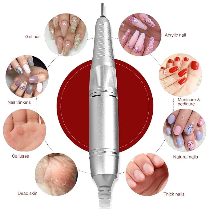 AZ GOGO Electric Nail Drill, 30000RPM Rechargeable Portable Nail Drill Machine for Acrylic Gel Nails, Professional Manicure E-File for Home or Salon Use