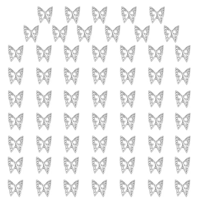 60pcs Silver Butterfly Nail Charms Bulk3D Butterflies Charms for Acrylic Nails, Nail Alloy Studs Charms Nail Art Jewels Decoration Supplies Accessories for Nails Face Makeup Body DIY Crafts