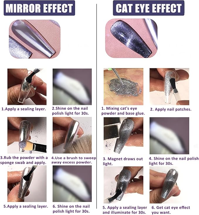 WEILUSI Cat Eye Chrome Powder Holographic Purple Magnetic Powder Glitter Mirror Effect 9D Cat Eye Effect Nail Pigment Glitter Galaxy Effect Dust for Nail Art Manicure Gel Polish