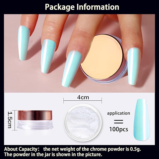 Allstarry Unicorn Chrome Nail Powder, Aurora Mermaid Iridescent White Pearl Nail Chrome Powder Pigment Glitter Fairy Dust for Nail Art, Manicure, Gel Nail Polish - Coral World