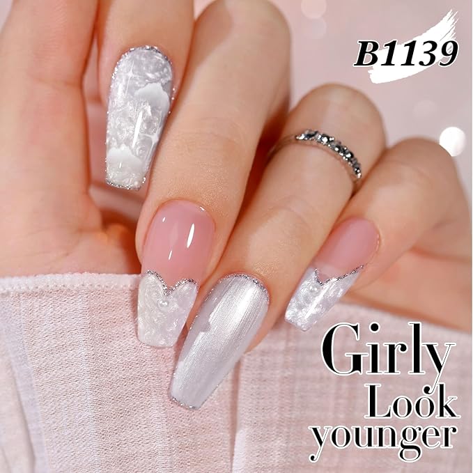 Double Rhythm Gel Nail Polish Set of 6 Colors Baby Light Pastel Milky Nail Polish Starter Kit Art DIY Salon Home (Pearl White Pink Green Blue Yellow Purple,Kit 30)