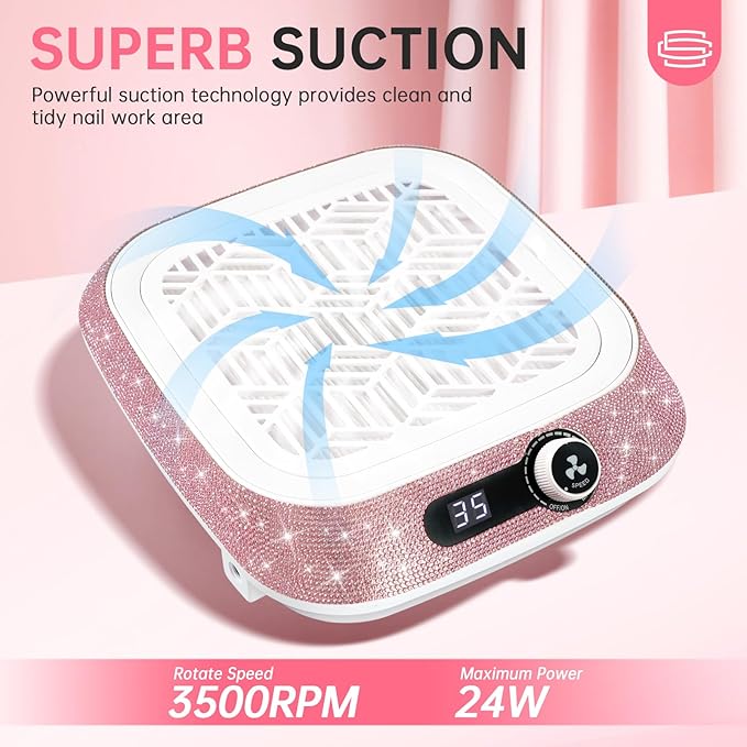 Cordless Nail Dust Collector,Rechargeable Dust Collector Nail Tech with Reusable Filter,Compact Vacuum Fan Dust Collector Manicure Pedicure Tool for Acrylic Nail Polishing,Salon&Home