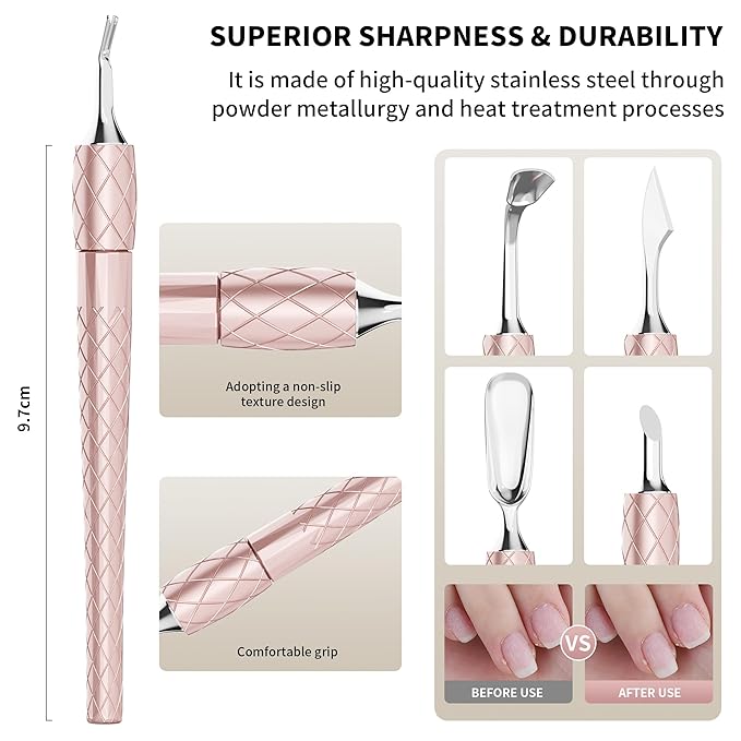 5 in 1 Cuticle Pusher Set with Aluminum Handle Precision Nail Cleaner Remover Tool for Manicure & Pedicure