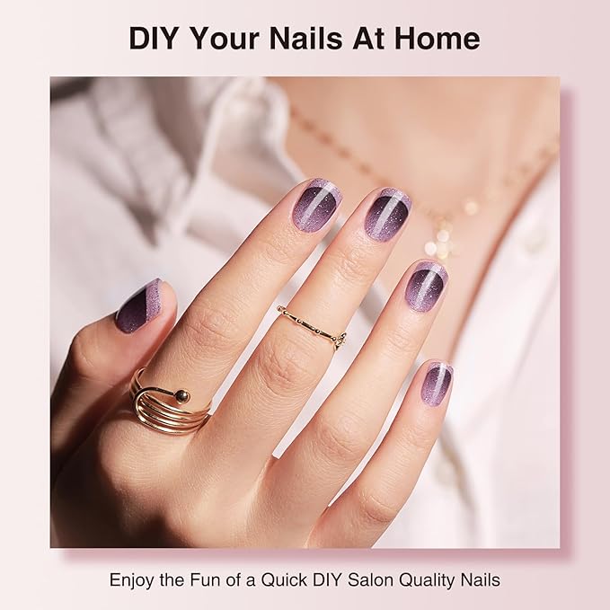 Semi Cured Gel Nail Strips - 30PCS Gel Nail Stickers for UV Light, Long-Lasting Gel Nail Wraps, Salon-Quality Semi Cured Nail Stickers, 2 Weeks Wear, Easy DIY Gel Manicure-Starry Plum