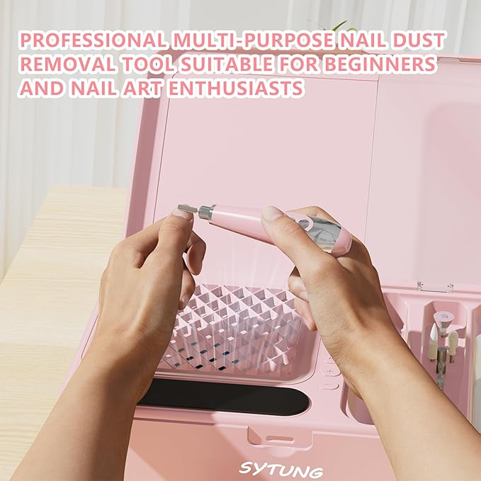 Nail Dust Collector Electric Nail Drill Kit, Vacuum Nail Fan Dust Collector with Reusable Filter Cloth, Portable Nail Drill Machine Kit for Acrylic Nail Polishing, Salon and Home