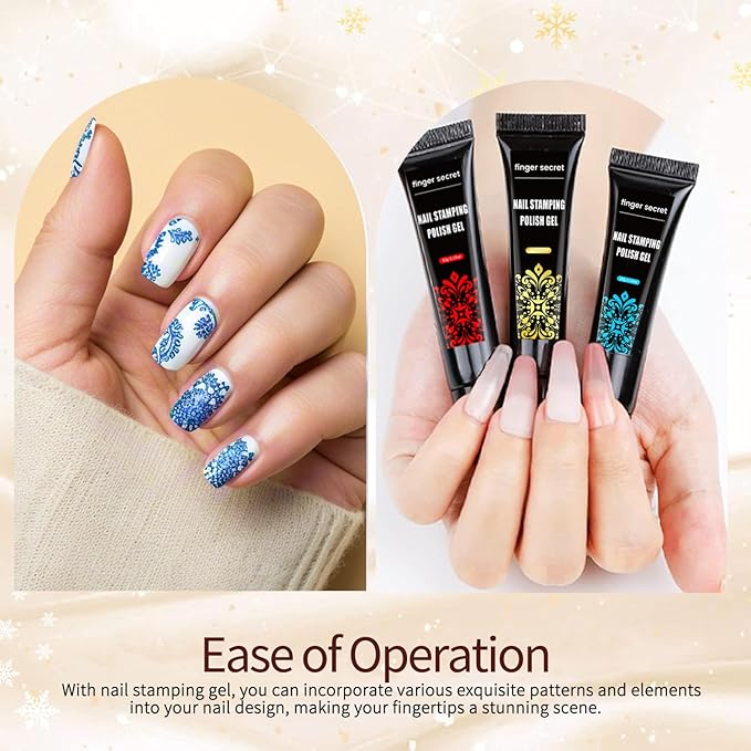 Nail Stamping Gel Polish Kit 4pcs Templates 8 Colors Nail Stamping Polish Gel Unleash Your Creativity with Our Kit Ideal for Home User and Nail Salon SET1