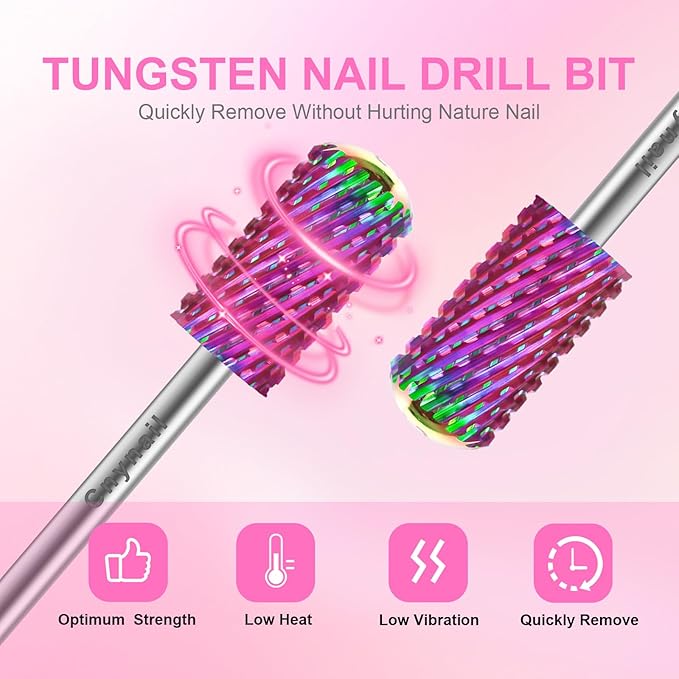 3/32" 2PCS Large Barrel Smooth Round Top Tungsten Carbide Nail Drill Bit Safety Bit for Gel & Acrylic Removal, 2-Way Rotating Efile Tip, Salon Electric File Accessory (XC Grit, Multicolor)