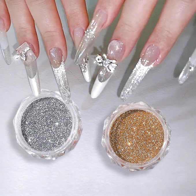 6 Colors Glitter for Nails, 1g Nail Powder Rainbow Silver Gold Green Purple Pink Blue for Nails Holographic Decorations for Nail Art Tips Manicure
