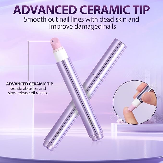 3-in-1 Cuticle Oil Pen,Cuticle Pusher Nail Oil Pen with Ceramic Tip,Dry & Damaged Nails,Nail Cuticle Remover Pen,for Moisturize Strengthen Nails(2PCS)