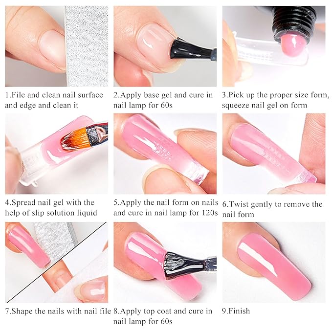 MEET ACROSS Poly Nail Gel 10Pcs Nail Extension Gel Set and Nail Extension Starter Kit for Beginners Nail Art DIY Home Gifts for Women (Glitter-2, 12pcs)