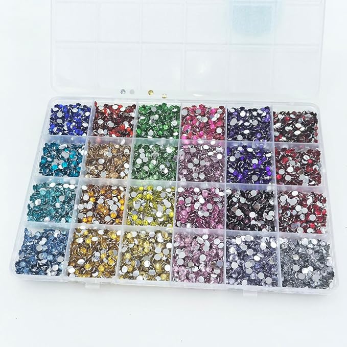 12000Pcs Nail Art Rhinestones, BetterJonny 24 Colors 4mm Round Nail Flatback Rainbow Gems Set with Tweezers and Pencil AB Glitter Flat-Bottomed Rhinestone for Crafts Decoration and Jewelry Making