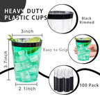 DaYammi 100 Pack Black Plastic Cups 10Oz Clear Disposable Cups - Image 9