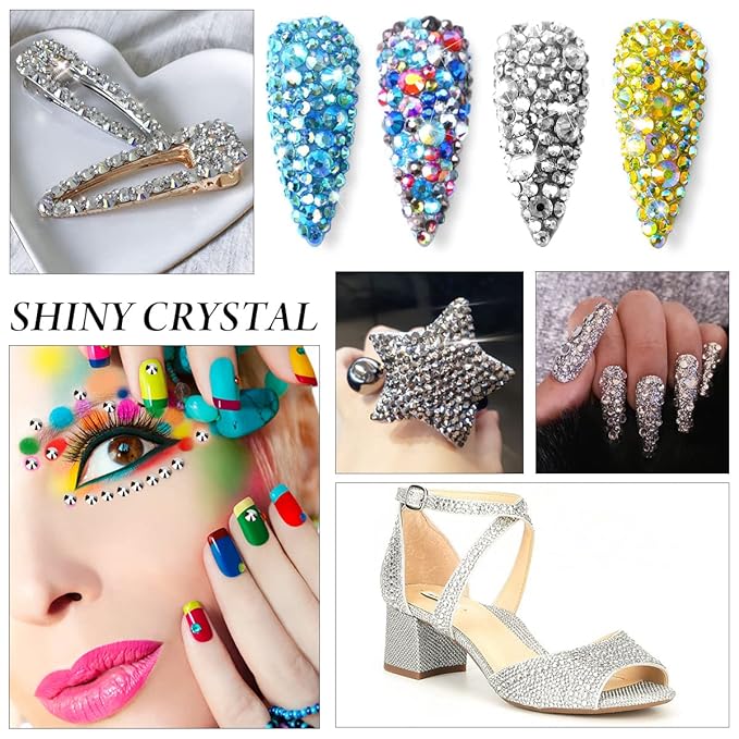 SS6 Flatback Rhinestones - 1440pcs Glass Nail Gems Crystals for Makeup Bags, Shoes & DIY Decoration (Silver)
