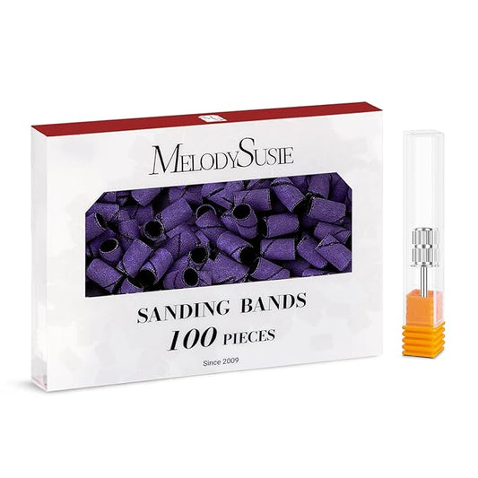 MelodySusie 100 Pcs Nail Drill Bits Sanding Bands for Nail Drill 180 Fine Grit Nail File Sanding Bands for Acrylic Nails Gel Manicures and Pedicure