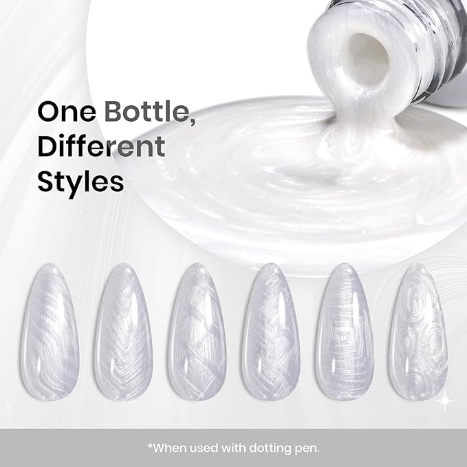 Beetles White Liner Gel Polish, 7ml Pearl White Gel Liner Nail Art Pearlescent Silver Shell Glitter Swirl Effect Pearl Nail Polish Soak Off UV LED Nail Art Design Gifts for Women