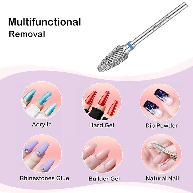 Nail Drill Bits 3/32" Carbide Professional Safety Tungsten Nail File Cone Drill Bit for Acrylic Nail Gel Cuticle cleaner Manicure Pedicure Nail Polishing, Beginner Salon, Medium