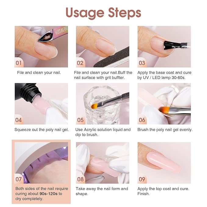 ROSALIND Pink Poly Nail Gel, 60ml Extension Gel for Nail Art Poly, Natural Color Builder Pink Gel Poly Extension Easy to DIY Use at Home Need UV Lamp