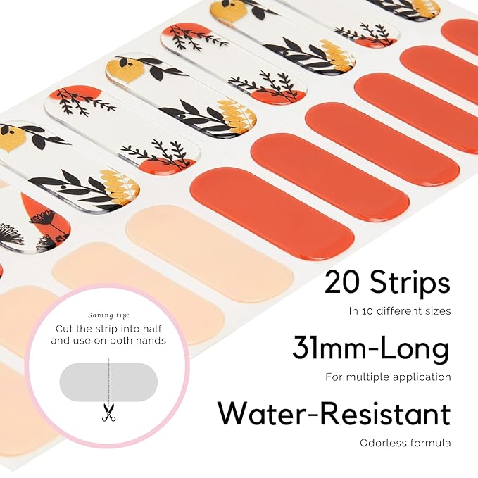 NAILOG Semi Cured Gel Nail Strips, Extra Long Nail Polish Strips (20 Peices), Long Lasting Semi Cured Nail Stickers with Soft Glossy Gel Finish, Dandelion