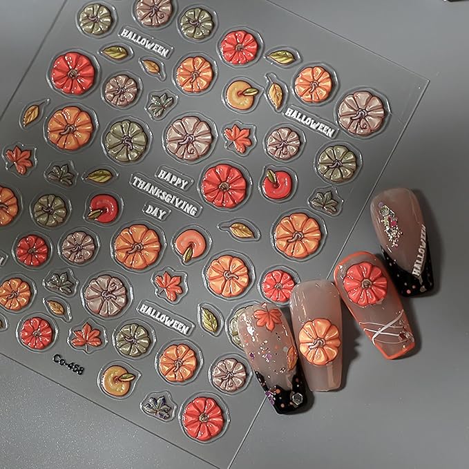 1 Sheets Fall Nail Stickers for Nail Art 5D Self-Adhesive Pumpkin Nail Art Stickers Embossed Maple Leaf Nail Decals Thanksgiving Cute Pumpkin Autumn Leaves Nail Design Sticker for Women DIY Manicure