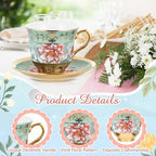 Teenyyou Set of 6 Tea Cups and Saucers Tea Party Decorations Floral Porcelain - Image 7