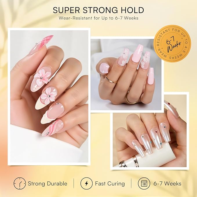 Makartt Nail Rhinestone Glue Gel Set: 60g 3D Super Strong No Wipe Nail Glue for Charms Gems Crystals Beads Decorations DIY Beginners & Salon UV Lamp Needed (2PCS Low & Medium Viscosity)
