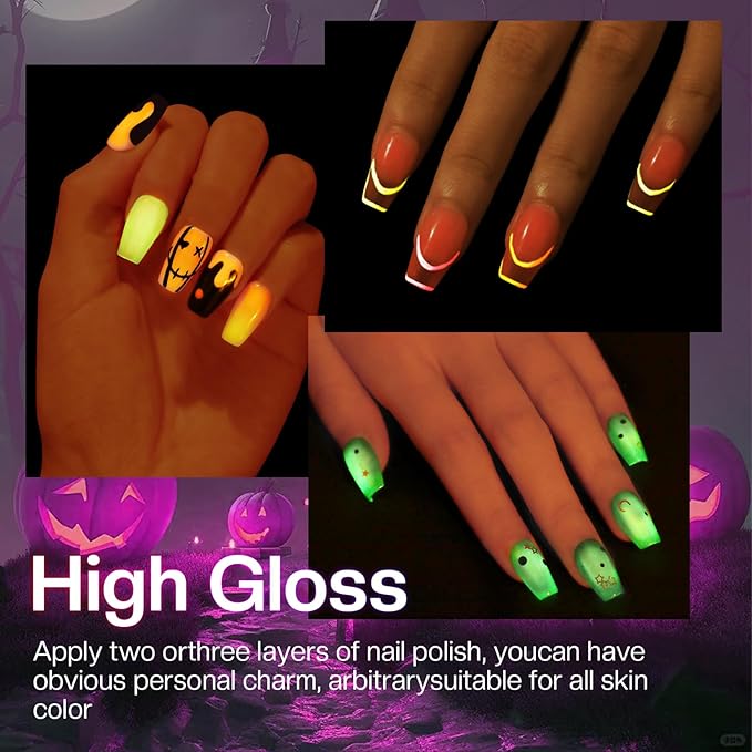 Morovan Neon Nail Polish Set: Glow in The Dark Halloween Fingernail Polish Kit Air Quick Dry Regular Nail Polish Pack for Nail Art Gift Holiday Party