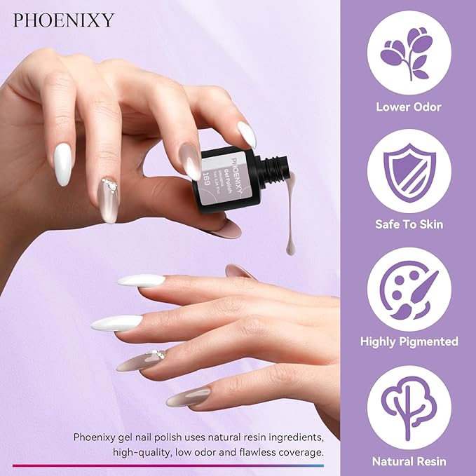 Phoenixy Gel Nail Polish 25+5 PCS Gel Nail Polish Kit with Black White Pink Blue Purple Suitable for All Seasons for Women